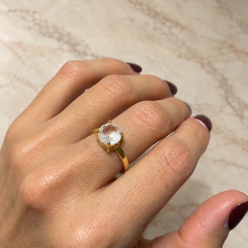 Anillo Silver Gold Plated Circón Ajustable