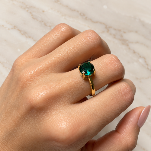 Anillo Silver Gold Plated Esmerald Ajustable