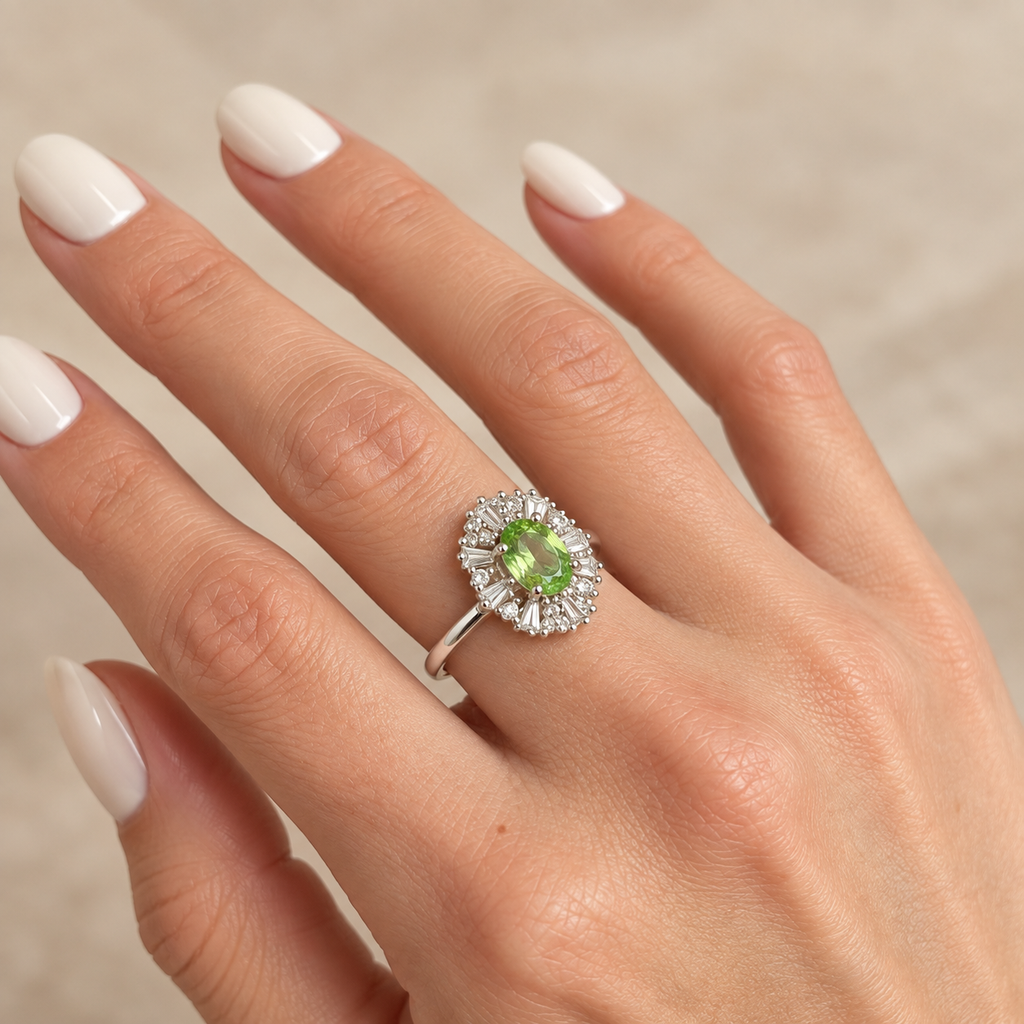 Anillo Circonia Green Silver