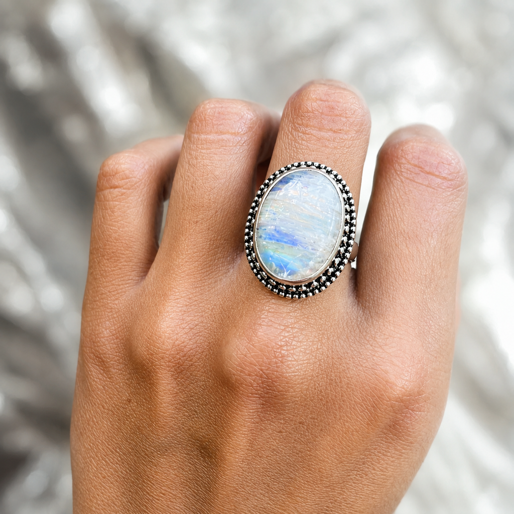 Anillo Cuarzo Natural Plata 925 | Luz de Luna