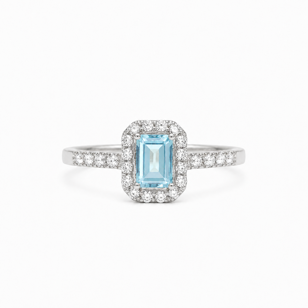 Anillo Aguamarina Diamantes Gold