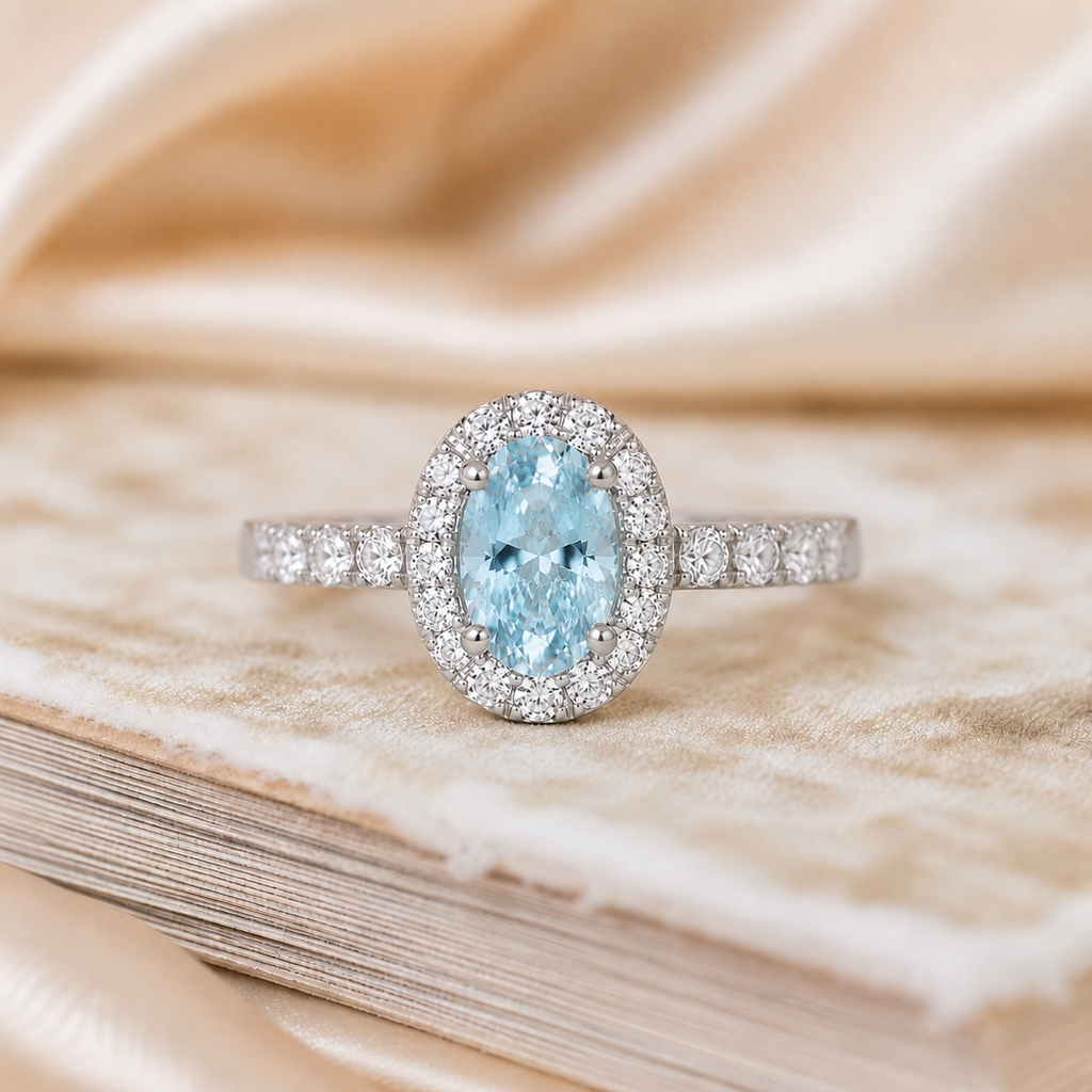 Anillo Aguamarina Diamantes Oval