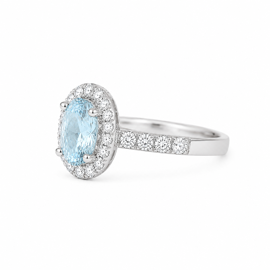 Anillo Aguamarina Diamantes Oval