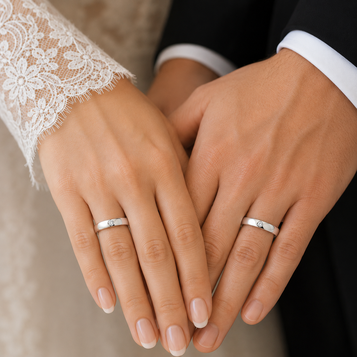 Argollas Matrimonio Inglés- Oro Blanco Diamante