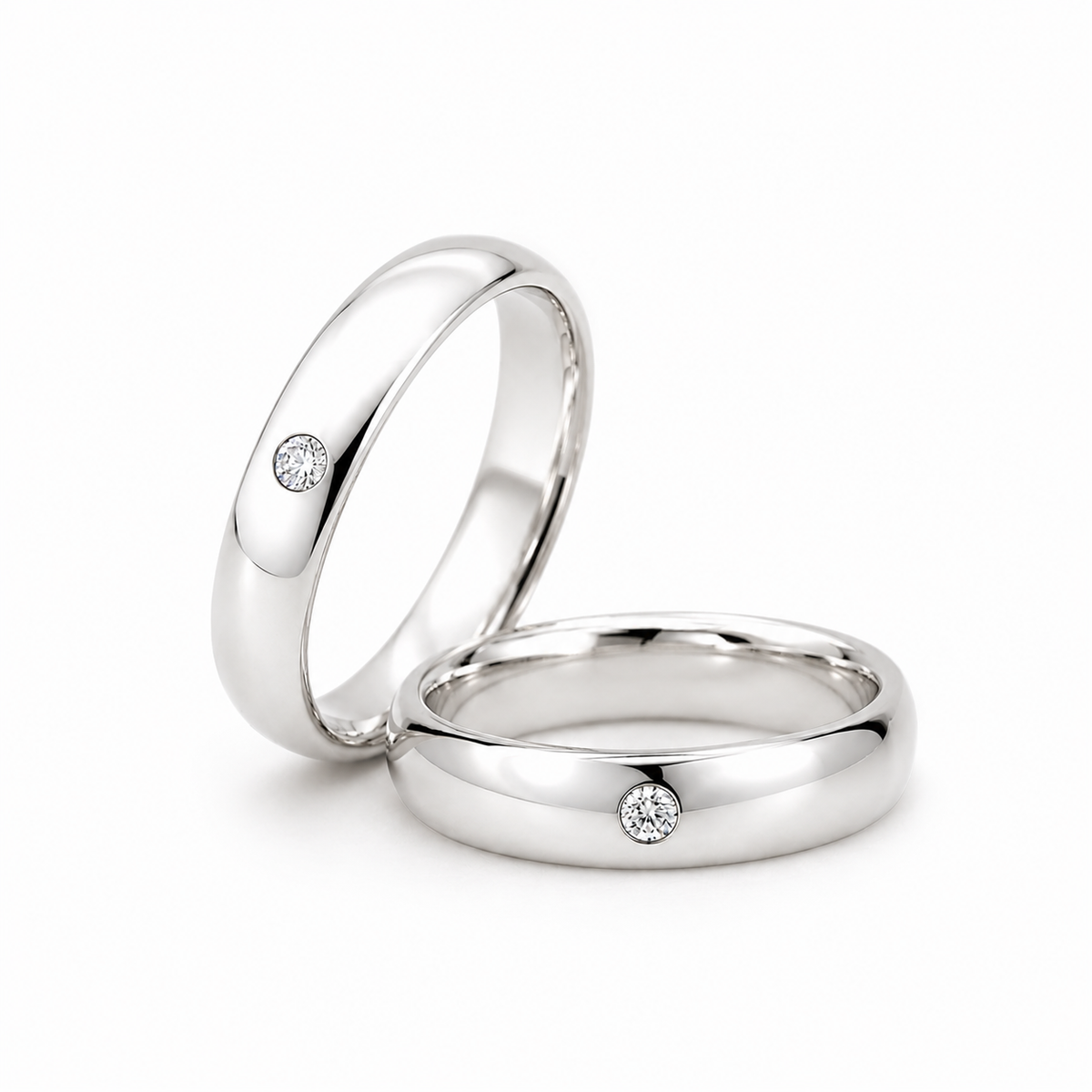 Argollas Matrimonio Inglés- Oro Blanco Diamante