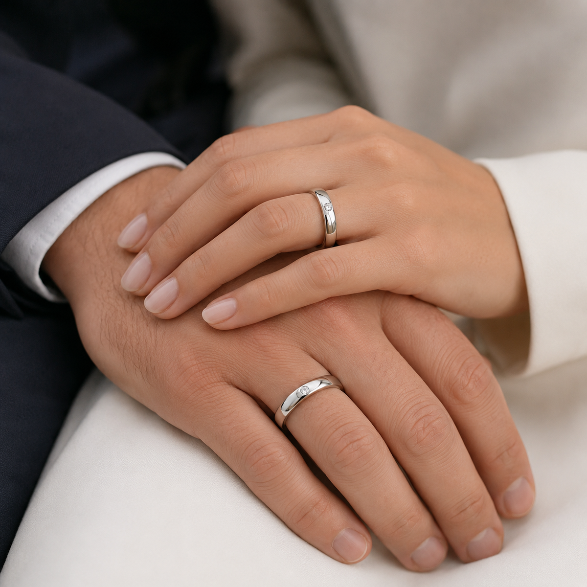 Argollas Matrimonio Inglés- Oro Blanco Diamante