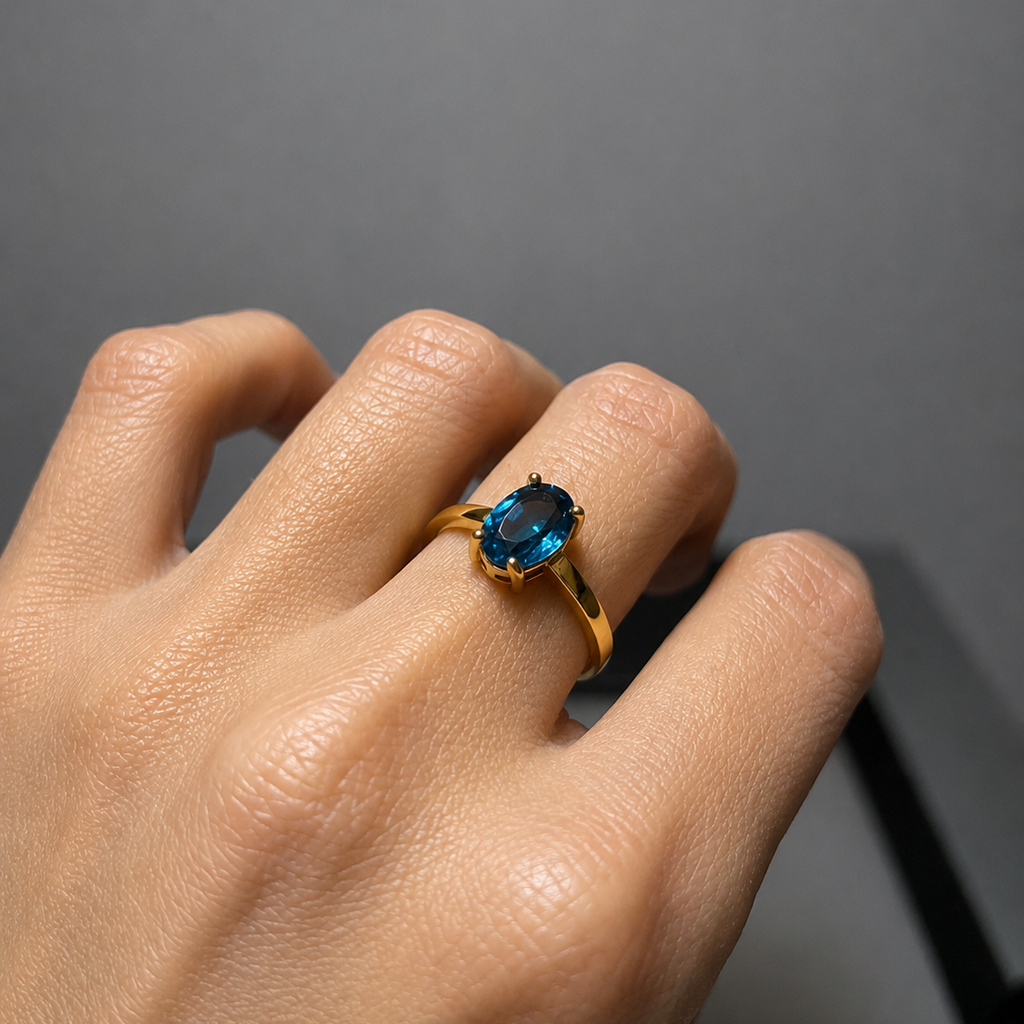 Anillo Silver Gold Plated Ajustable Turquoise