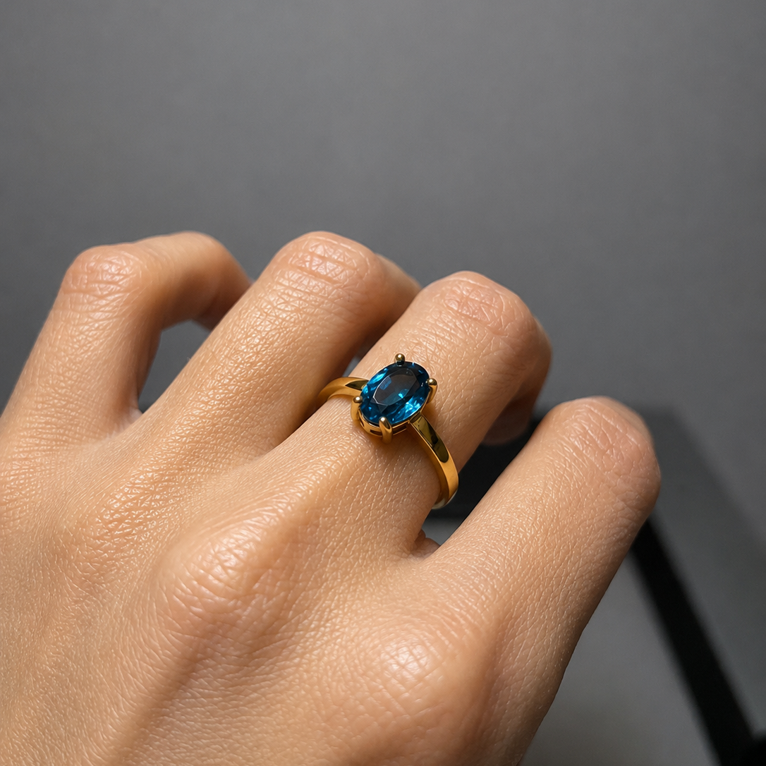 Anillo Silver Gold Plated Ajustable Turquoise