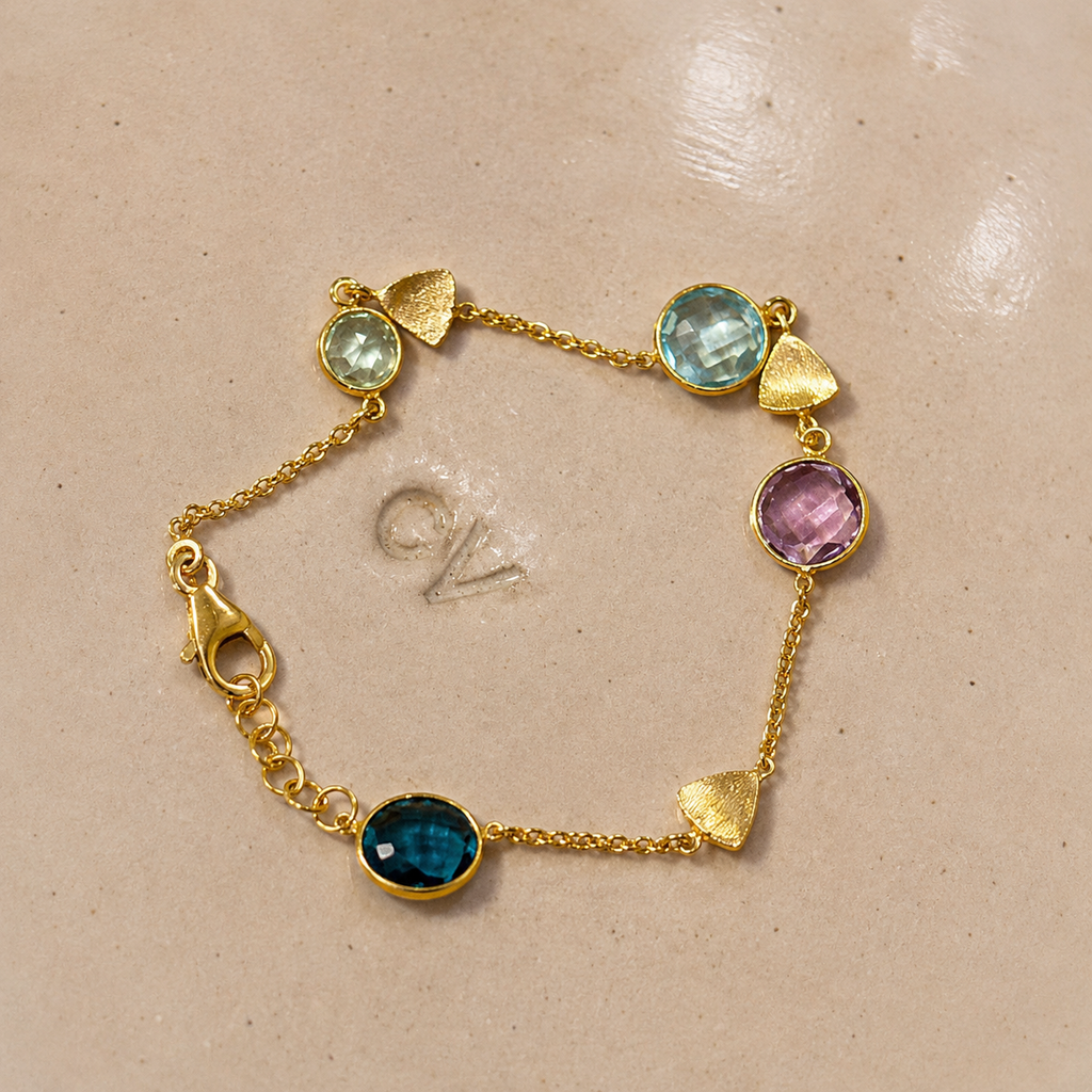 Pulsera Plata Gold Multipiedras