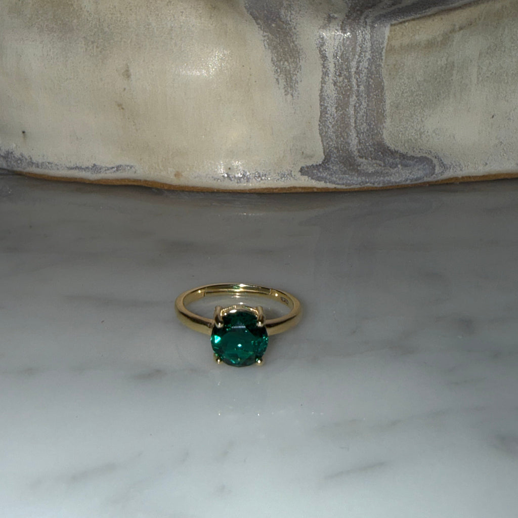 Anillo Silver Gold Plated Esmerald Ajustable
