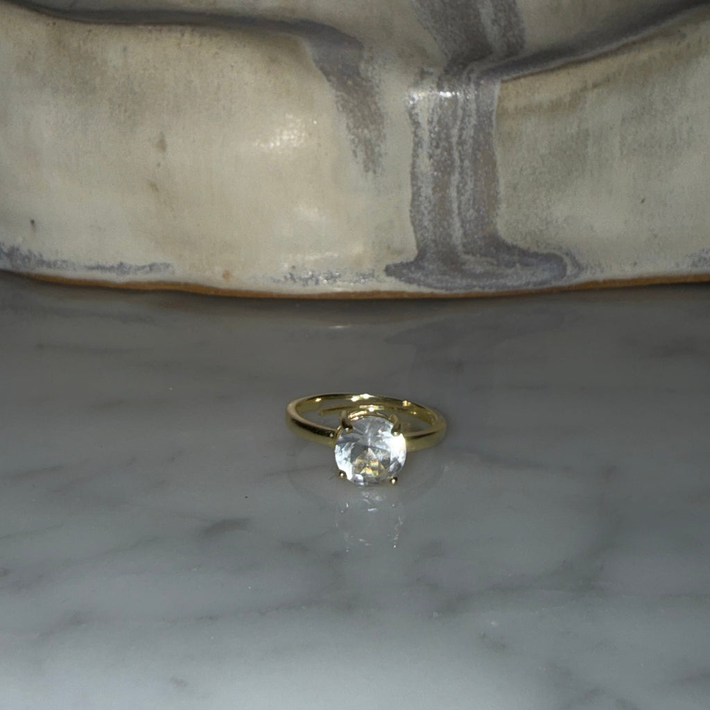 Anillo Silver Gold Plated Circón Ajustable