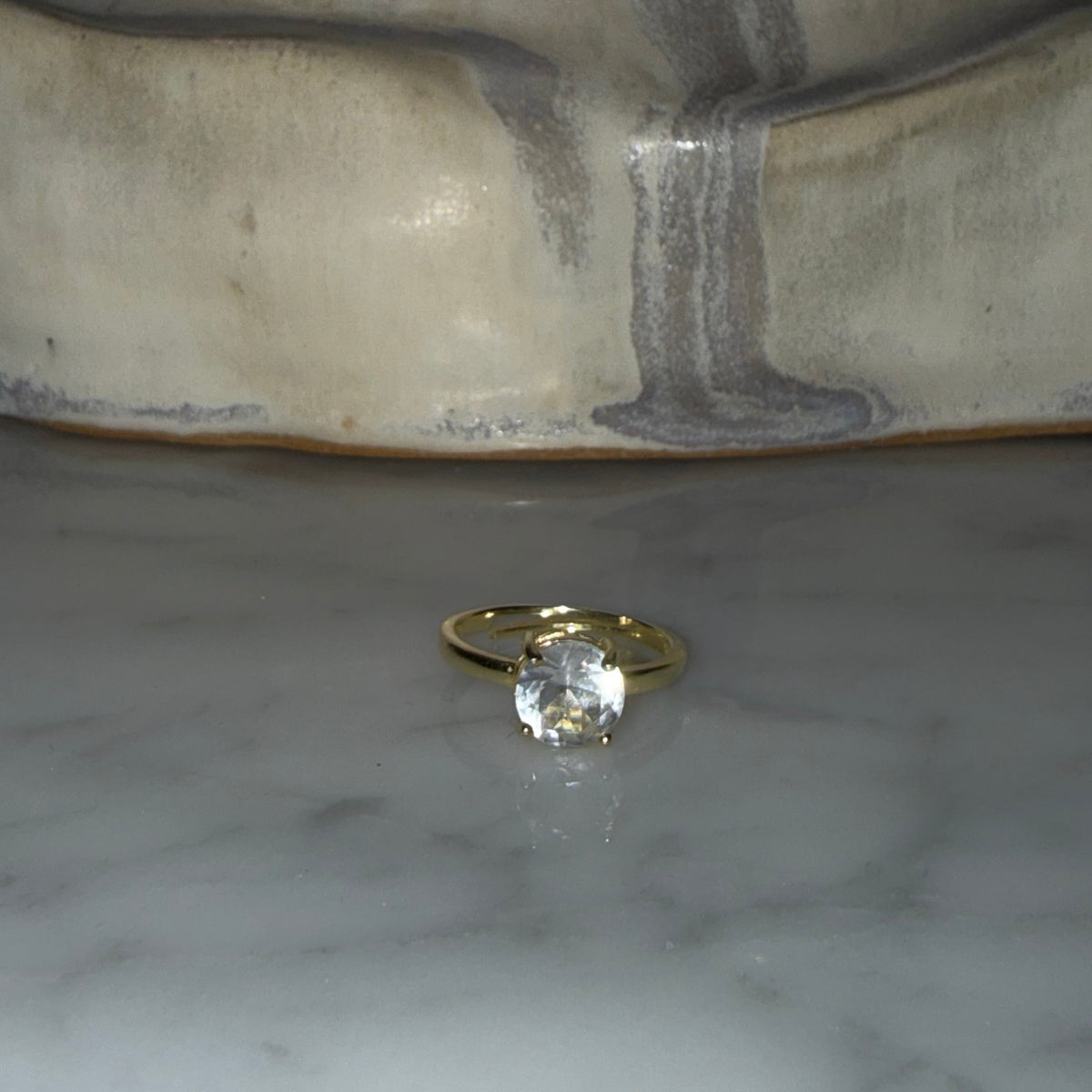 Anillo Silver Gold Plated Circón Ajustable