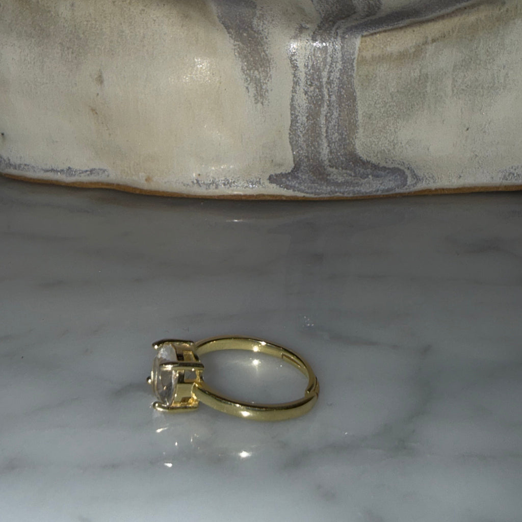 Anillo Silver Gold Plated Circón Ajustable
