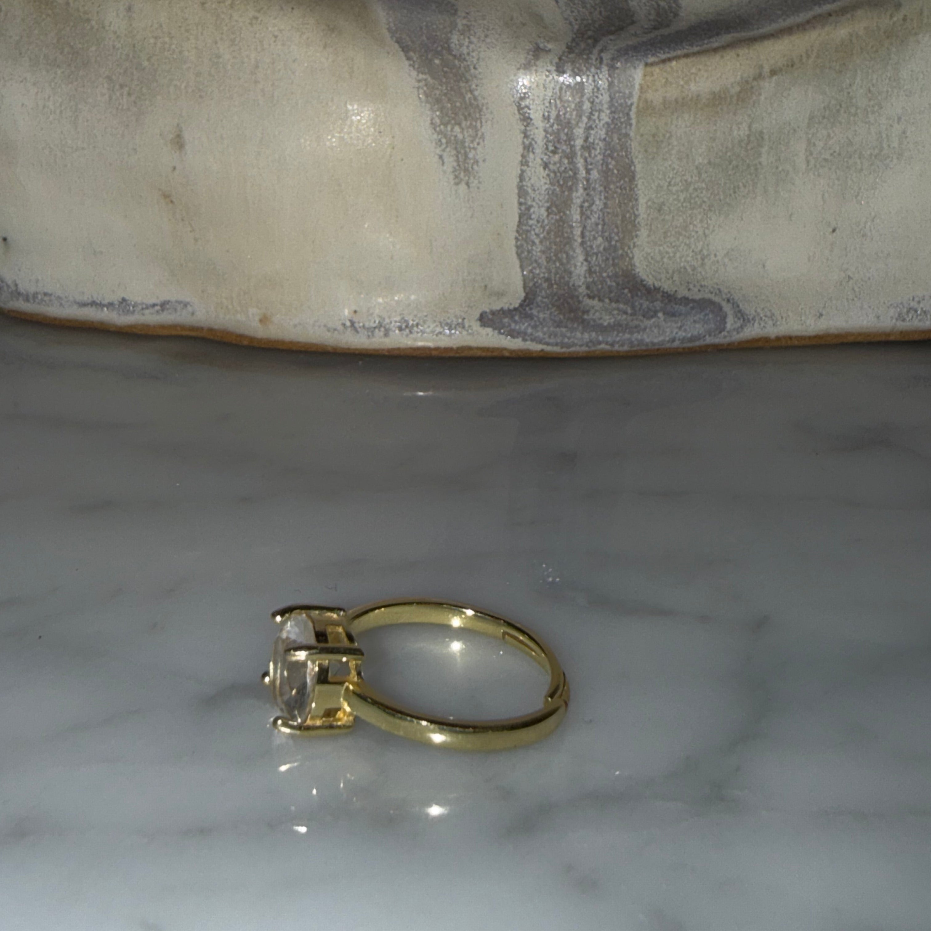 Anillo Silver Gold Plated Circón Ajustable