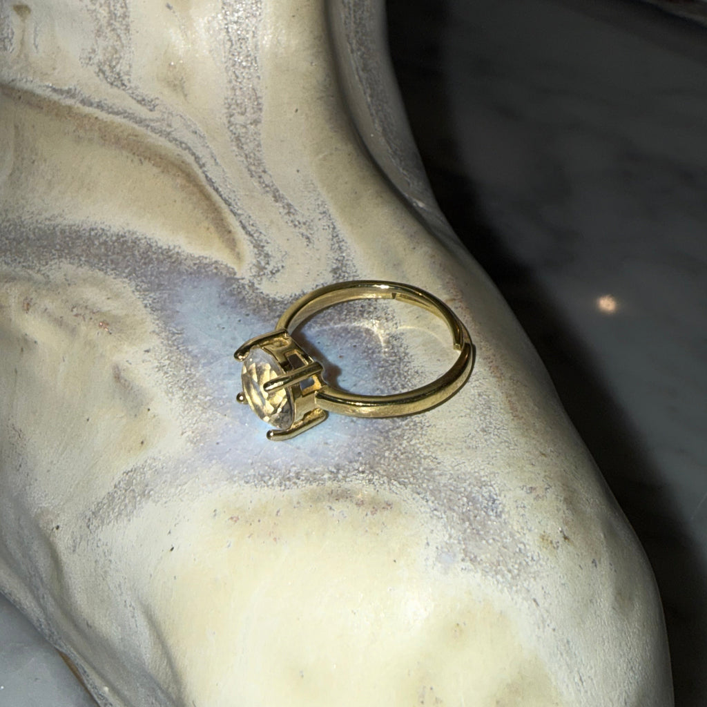 Anillo Silver Gold Plated Circón Ajustable